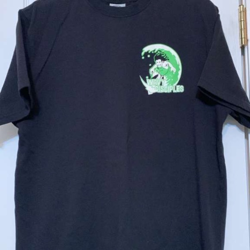 Black T-Shirt with Green Graphic/ Wavy Disciples